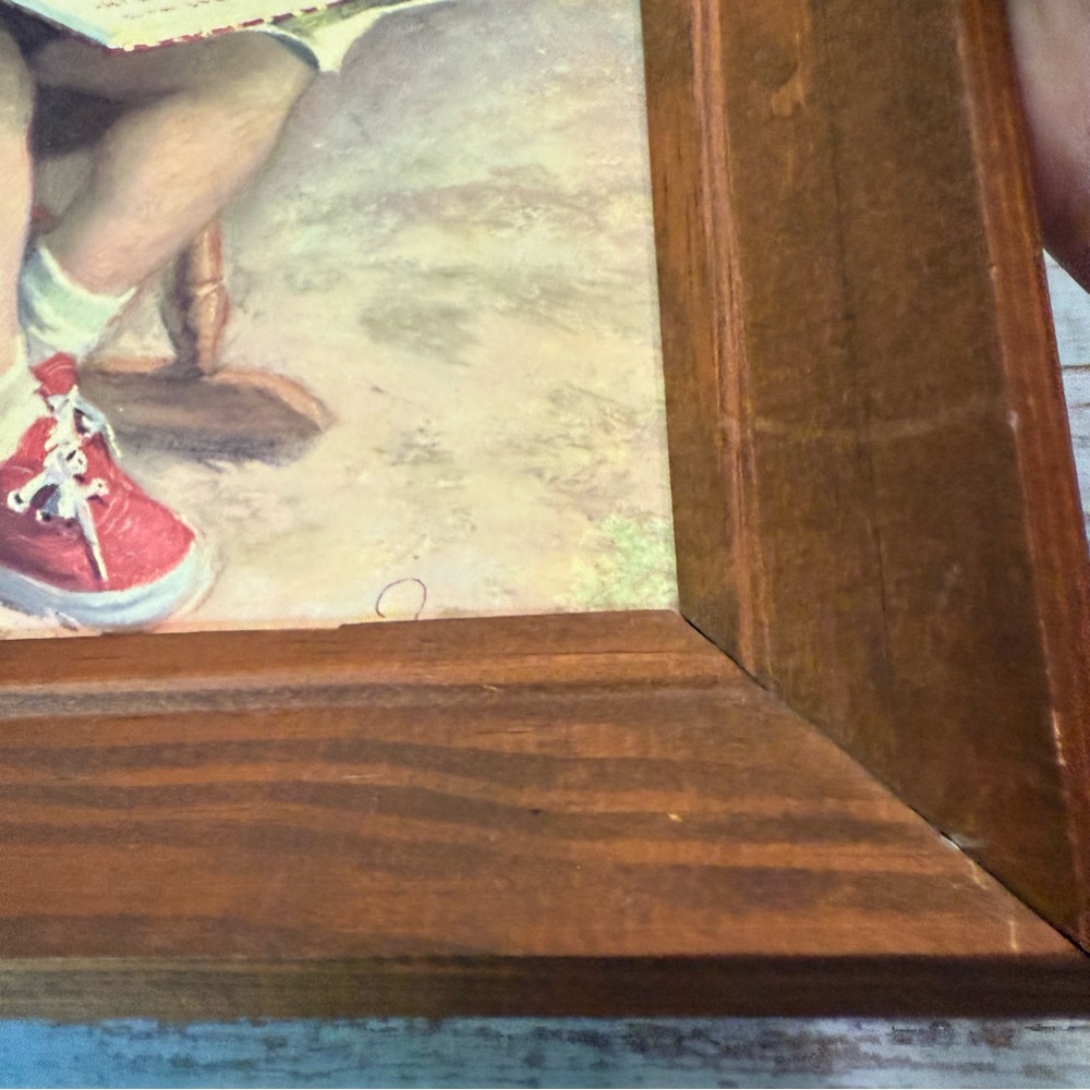 Vintage James Ingwersen Art Print Little Boy Reading Wood Frame - Picture 6 of 8
